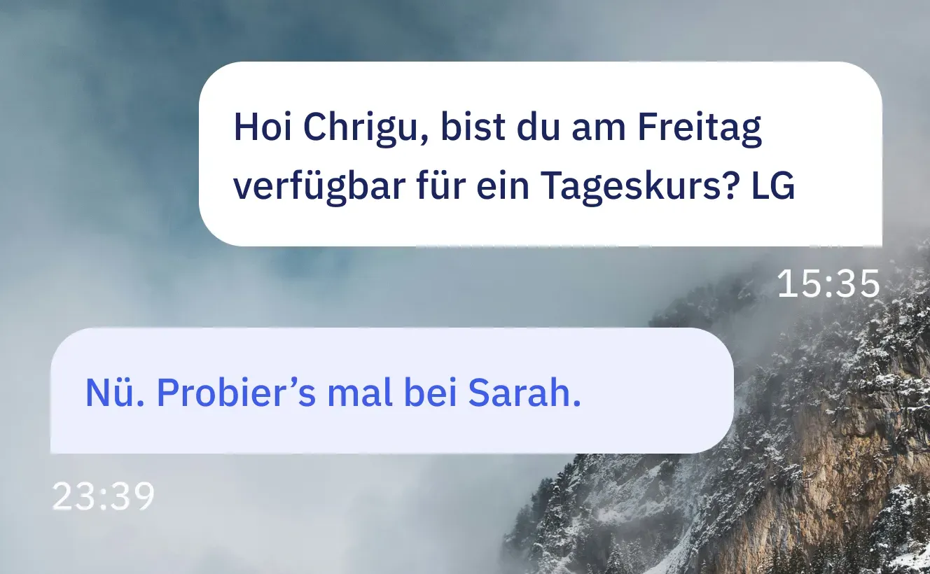 Beispielhafter Nachrichtenverlauf zwischen Guide und Büro